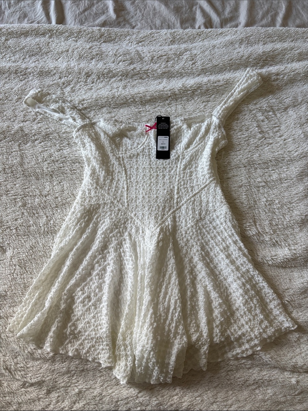 Fashion Nova White Textured Off-Shoulder Flared Camisole Romper M NWT